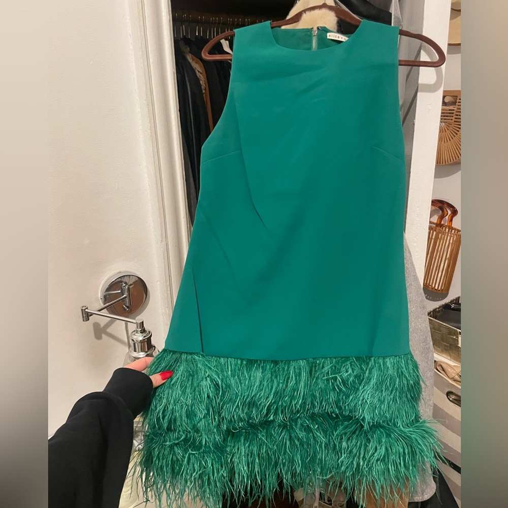 ALICE + OLIVIA 
COLEY FEATHER TRIM MINI DRESS - Picture 4 of 8